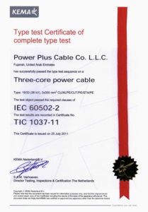 Type Test Certificate of complete type test- 33kV Multi core                      